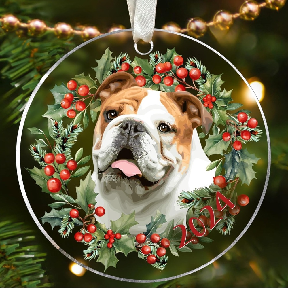 Festive Bulldog Christmas Ornament